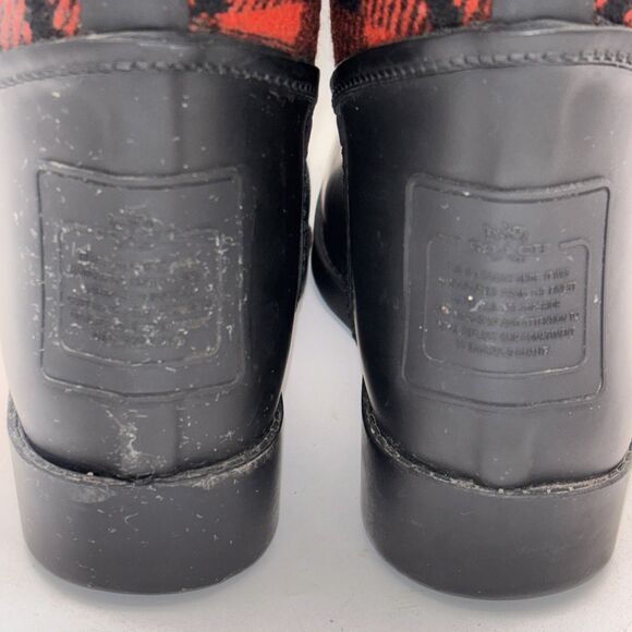 COACH Tristee Red Black Buffalo Plaid Fleece Lined Lace Up Rubber Rain Boots 6B - Picture 5 of 14